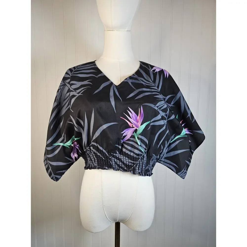 Vintage Blue Hawaii Floral Tropical Crop Top Women's S/M Made in Hawaii Aloha - Picture 1 of 8